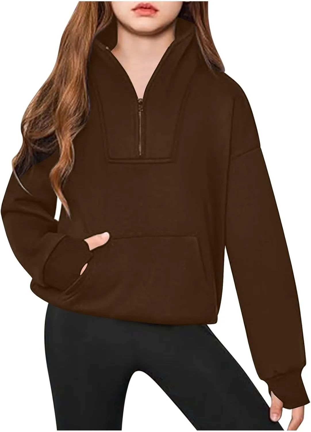 Girls Half Zip Sweatshirt Long Sleeve Pullover Crop Tops Kids Lightweight Sweatshirts Fashion Winter Clothes
