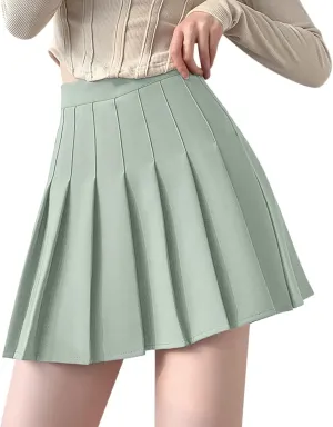 Girls Women High Waisted Plain Pleated Skirt Skater Tennis School Uniforms A-line Mini Skirt for Midi Skirts for