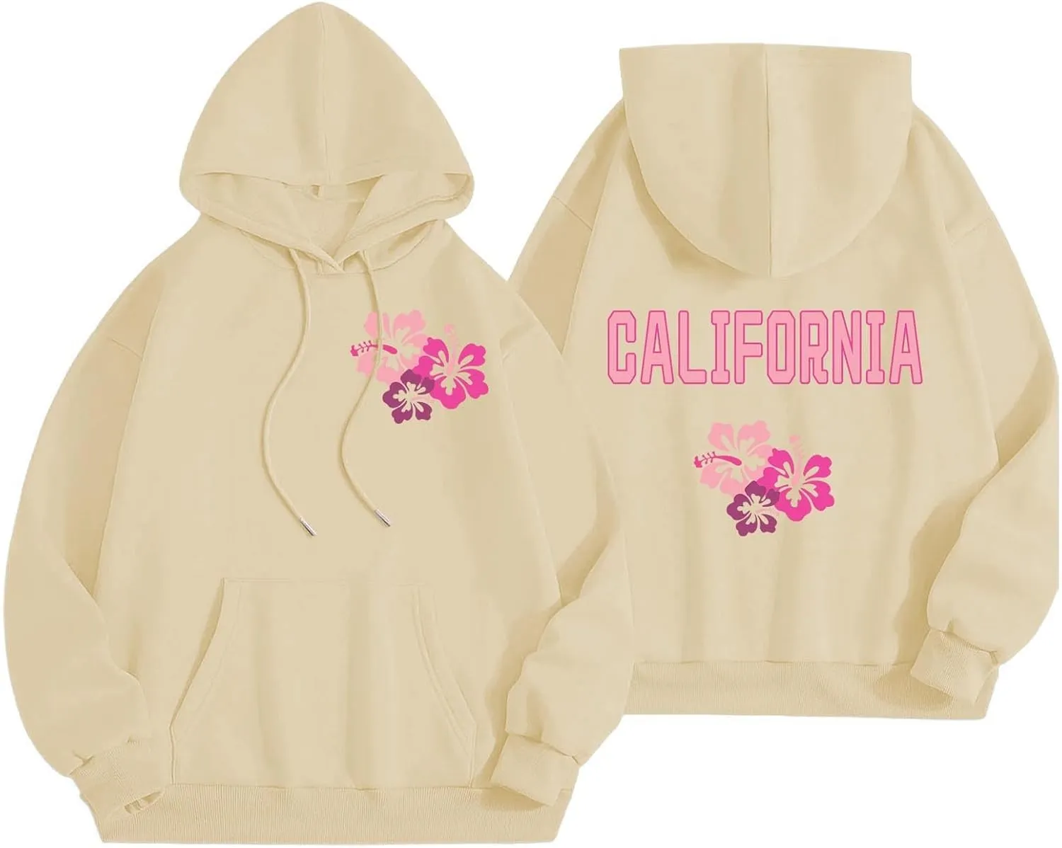 GOKKILRW Womens Sweatshirts California Letters Hoodies Flower Graphic Hooded Sweat Shirts Lightweight Casual Pullover Tops