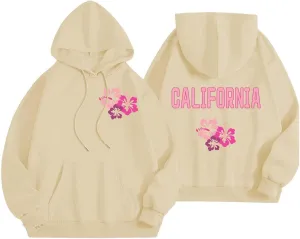 GOKKILRW Womens Sweatshirts California Letters Hoodies Flower Graphic Hooded Sweat Shirts Lightweight Casual Pullover Tops