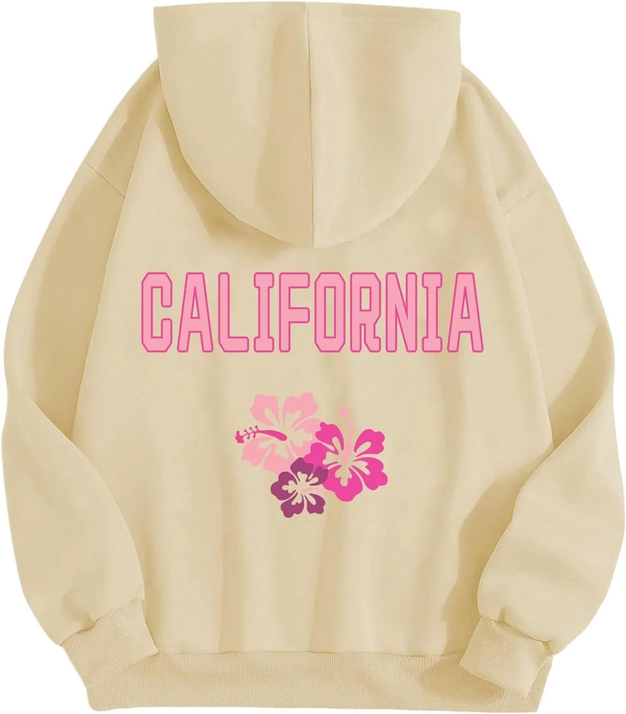 GOKKILRW Womens Sweatshirts California Letters Hoodies Flower Graphic Hooded Sweat Shirts Lightweight Casual Pullover Tops