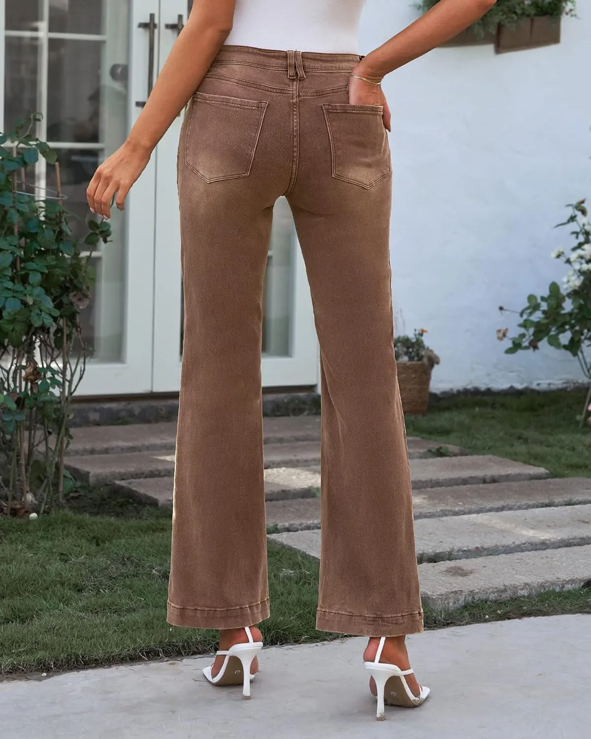 GRAPENT Womens Flare Jeans High Waisted Wide Leg Baggy Jean for Women Stretch Denim Pants