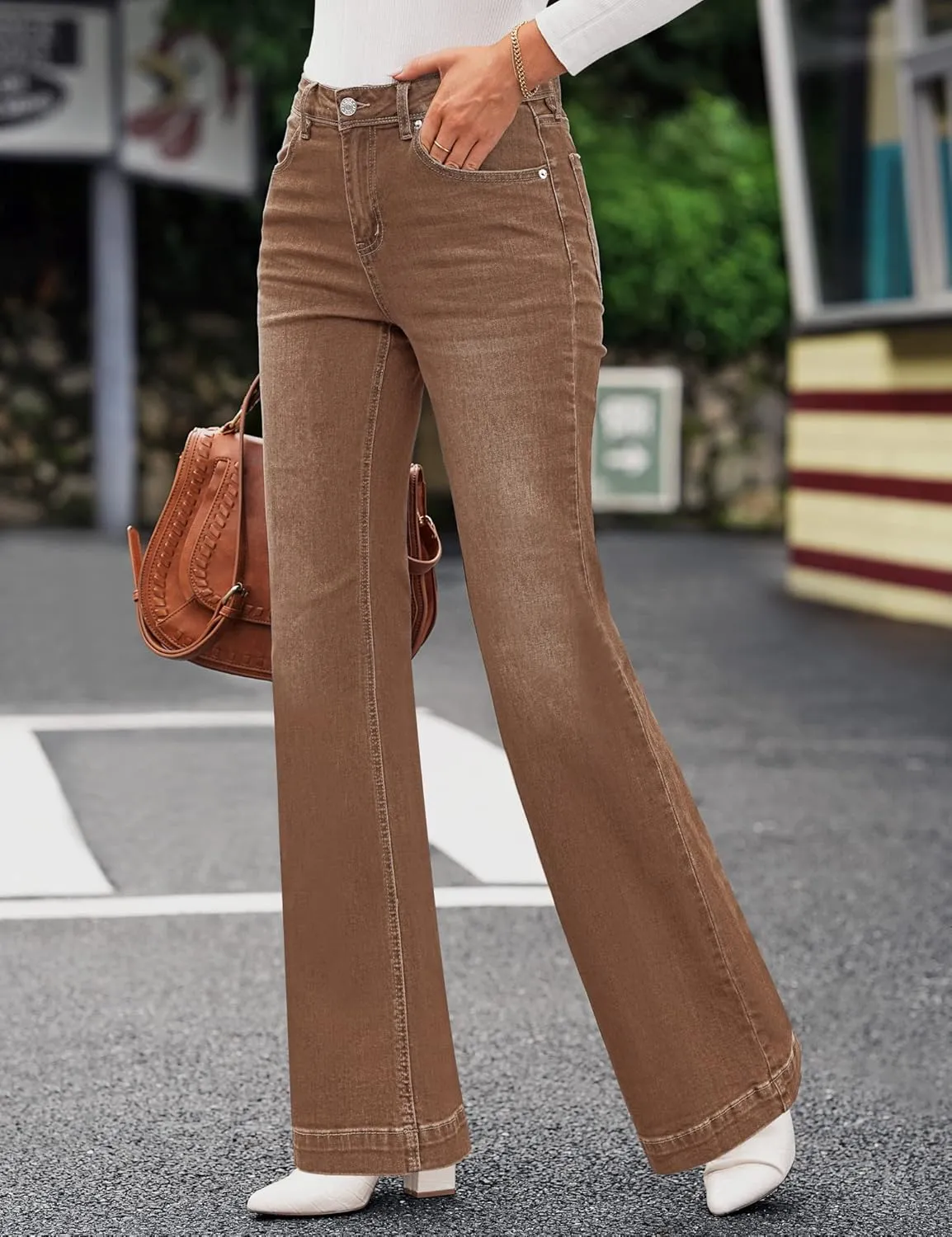 GRAPENT Womens Flare Jeans High Waisted Wide Leg Baggy Jean for Women Stretch Denim Pants