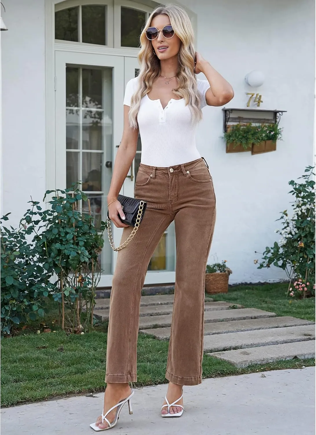GRAPENT Womens Flare Jeans High Waisted Wide Leg Baggy Jean for Women Stretch Denim Pants