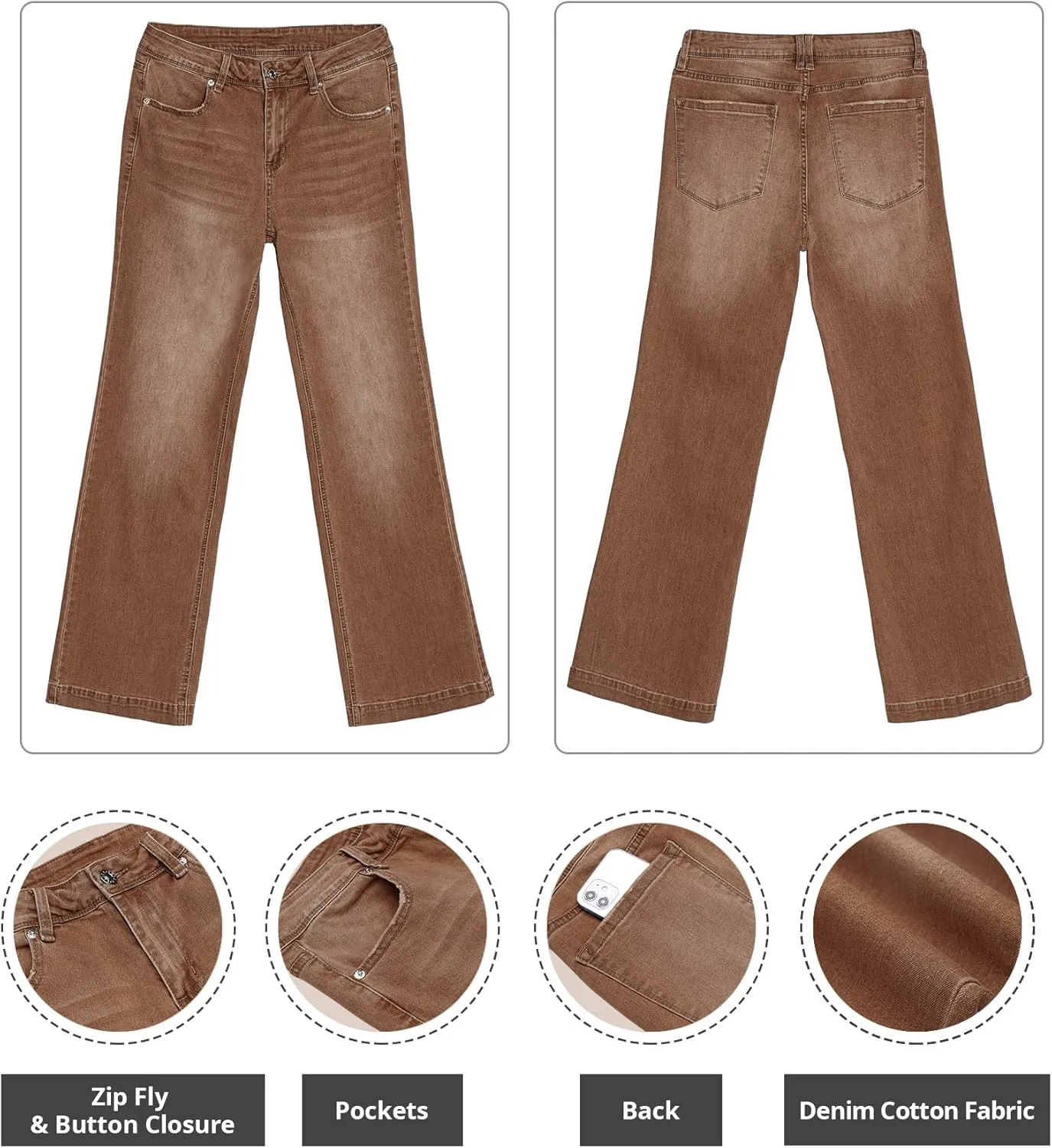 GRAPENT Womens Flare Jeans High Waisted Wide Leg Baggy Jean for Women Stretch Denim Pants