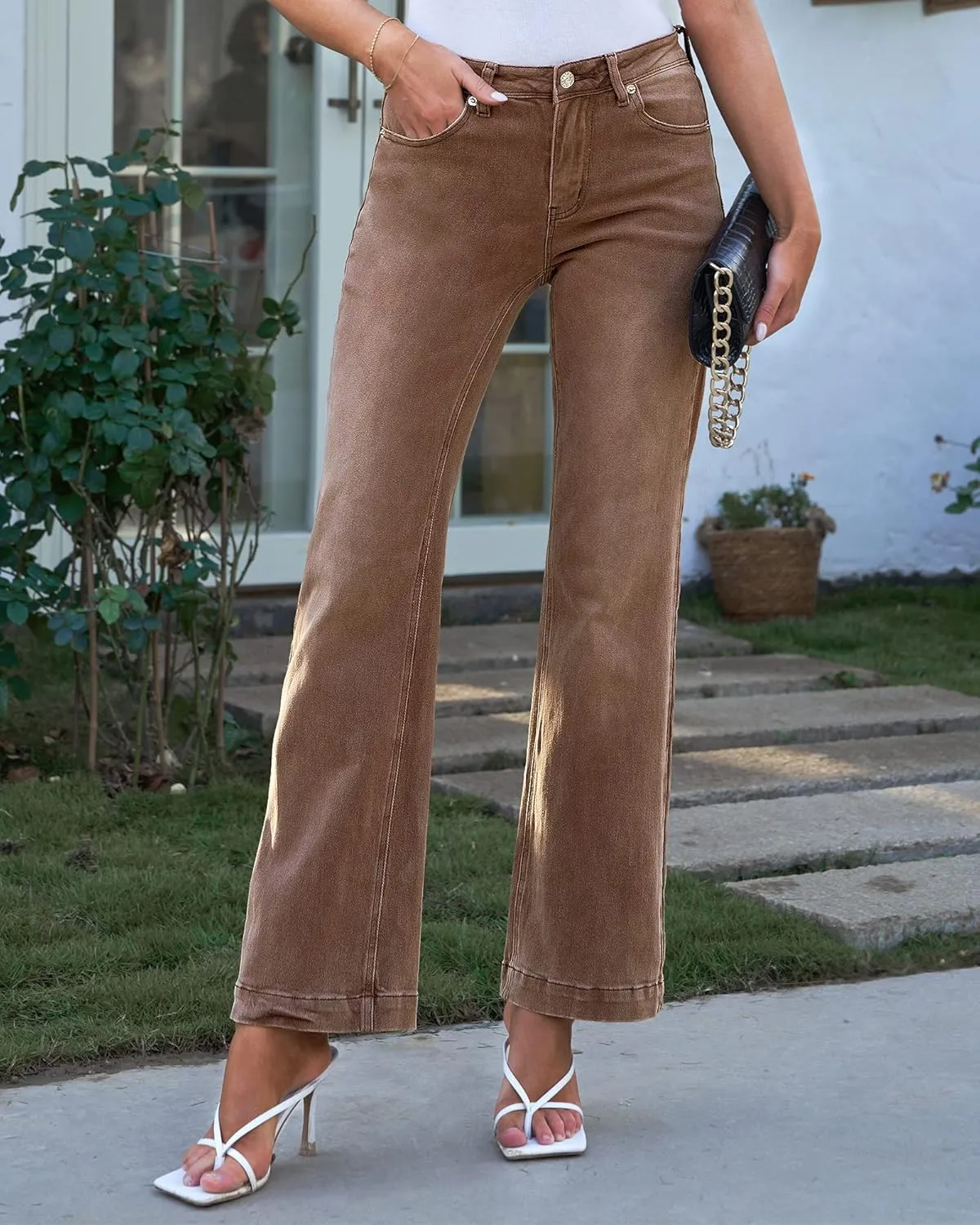 GRAPENT Womens Flare Jeans High Waisted Wide Leg Baggy Jean for Women Stretch Denim Pants