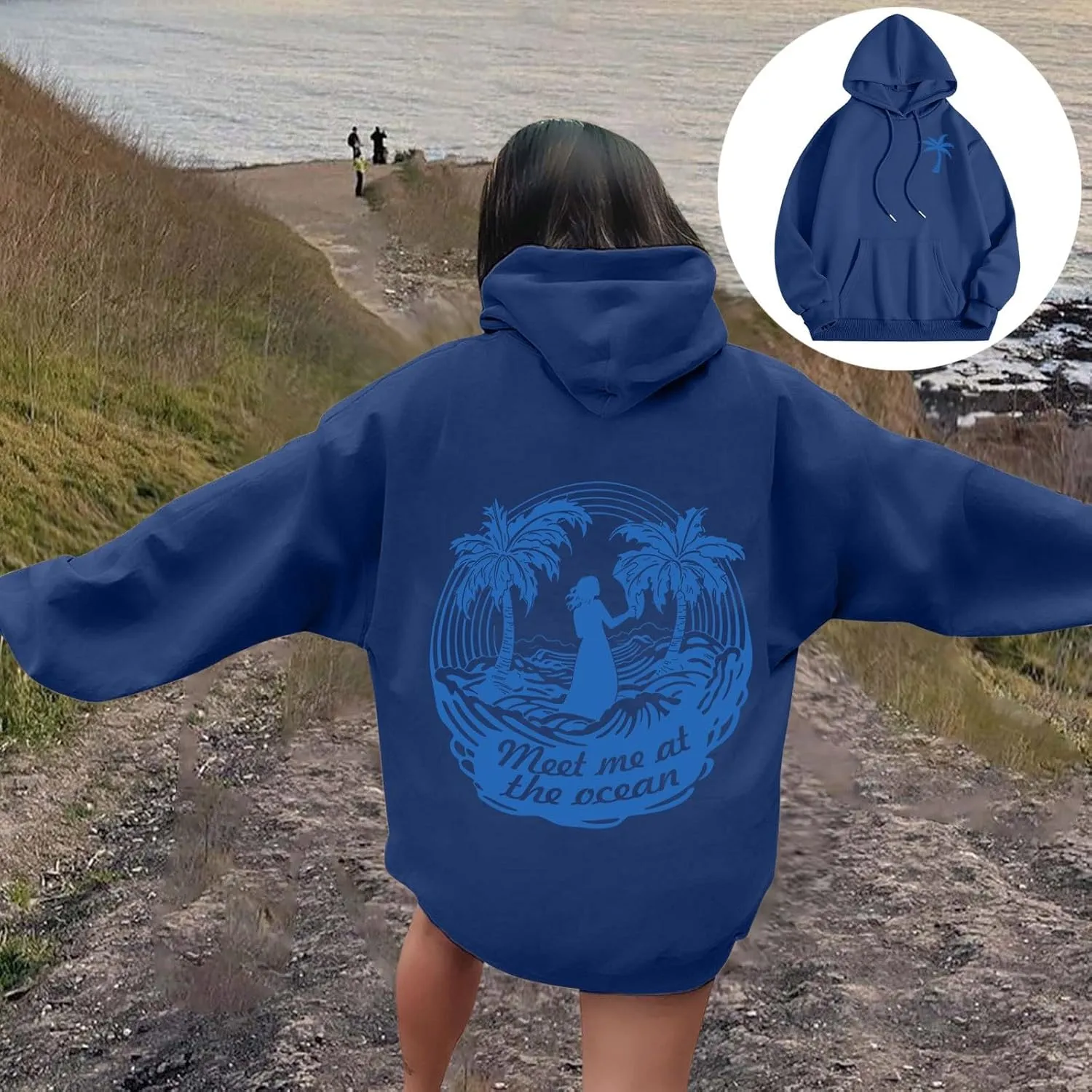 Graphic Hoodies Vintage Malibu Beach Surf up CATCH WAVES Printed Hoodie Sweatshirt Long Sleeve Sweatshirts Pullovers