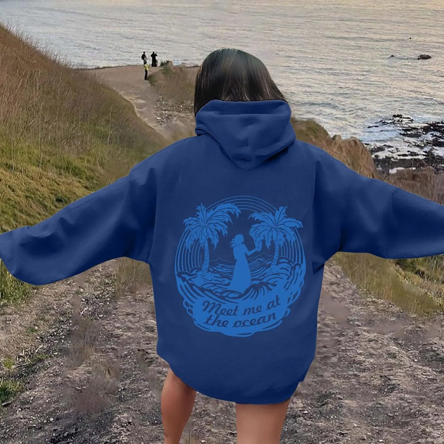 Graphic Hoodies Vintage Malibu Beach Surf up CATCH WAVES Printed Hoodie Sweatshirt Long Sleeve Sweatshirts Pullovers