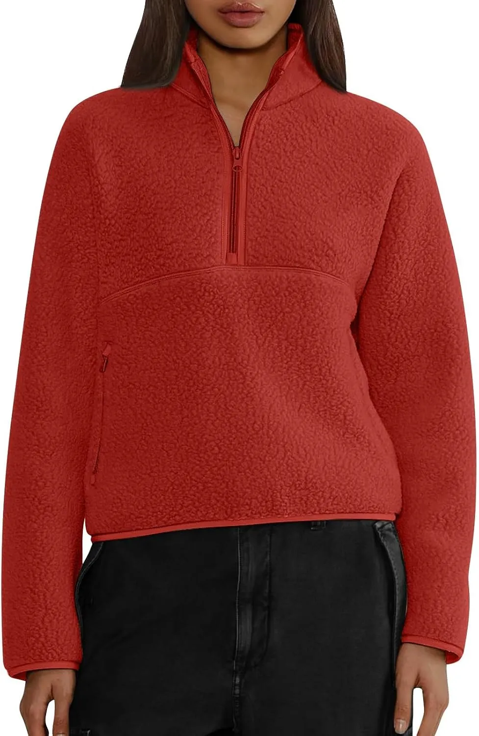 Half Zip Pullover Women Cropped Lightweight Sweatshirts Fleece Fuzzy Sweaters Winter Jackets For Women With Pocket