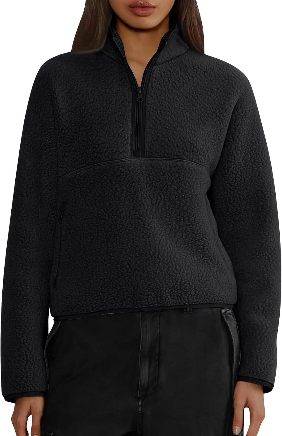 Half Zip Pullover Women Cropped Lightweight Sweatshirts Fleece Fuzzy Sweaters Winter Jackets For Women With Pocket