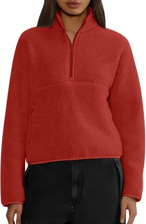 Half Zip Pullover Women Cropped Lightweight Sweatshirts Fleece Fuzzy Sweaters Winter Jackets For Women With Pocket