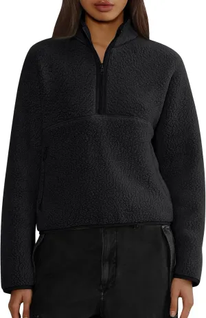 Half Zip Pullover Women Cropped Lightweight Sweatshirts Fleece Fuzzy Sweaters Winter Jackets For Women With Pocket
