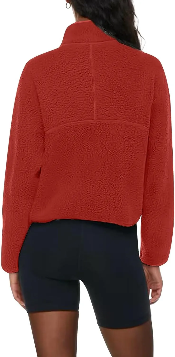 Half Zip Pullover Women Cropped Lightweight Sweatshirts Fleece Fuzzy Sweaters Winter Jackets For Women With Pocket