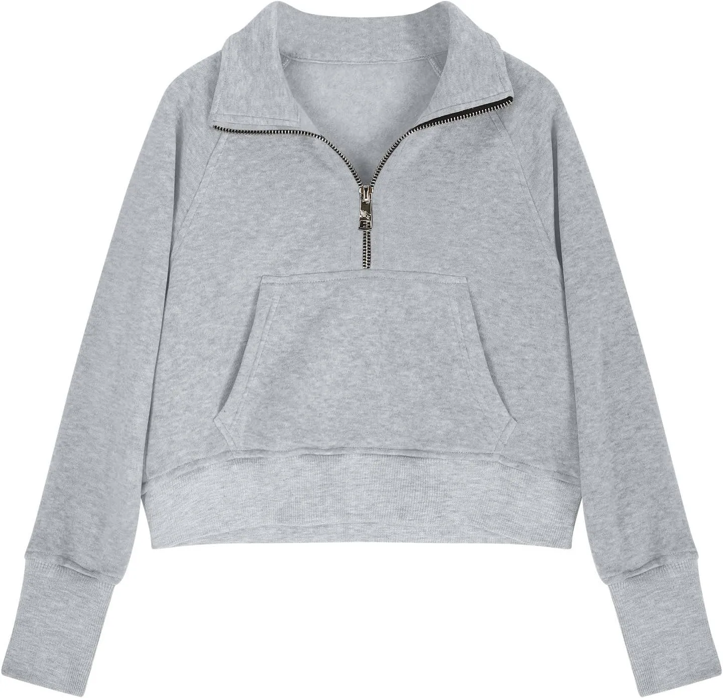 Half Zip Sweatshirt for Girls Long Sleeve Pullover Crop Tops Lightweight Fleece Spring Fall Clothes Thumb Hole