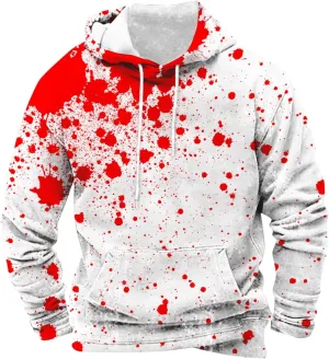Halloween Long Sleeve Bloody Sweatshirts Men's Fashion Splatter Blood Athletic Hoodies Novelty Hooded Pullover Tops