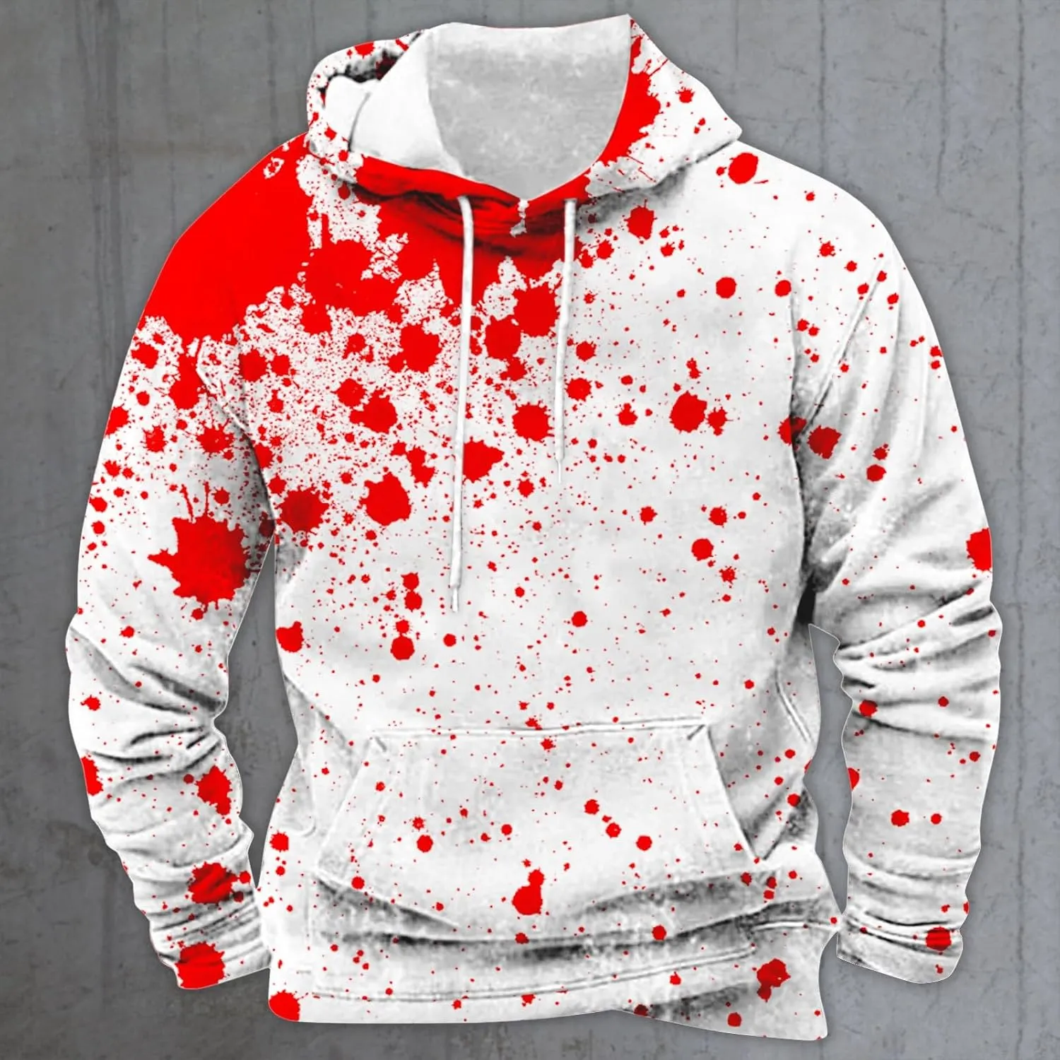 Halloween Long Sleeve Bloody Sweatshirts Men's Fashion Splatter Blood Athletic Hoodies Novelty Hooded Pullover Tops