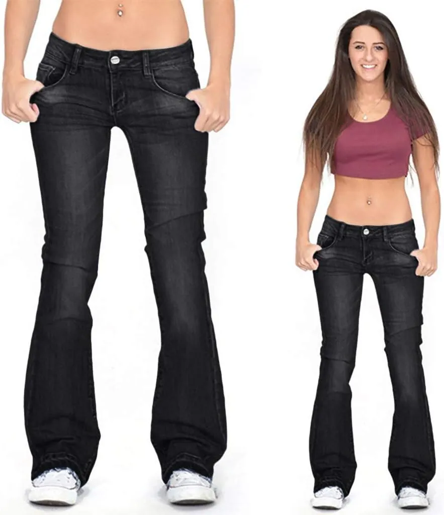High Rise Bell Bottom Jeans for Women Plus Size High Waisted Skinny Trousers Loose Fit Slim Lounge Button Denim Jeans