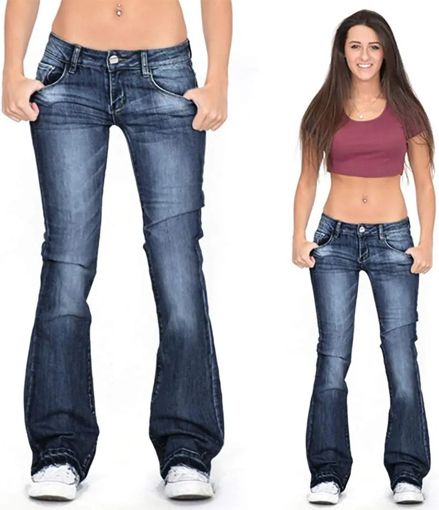 High Rise Bell Bottom Jeans for Women Plus Size High Waisted Skinny Trousers Loose Fit Slim Lounge Button Denim Jeans