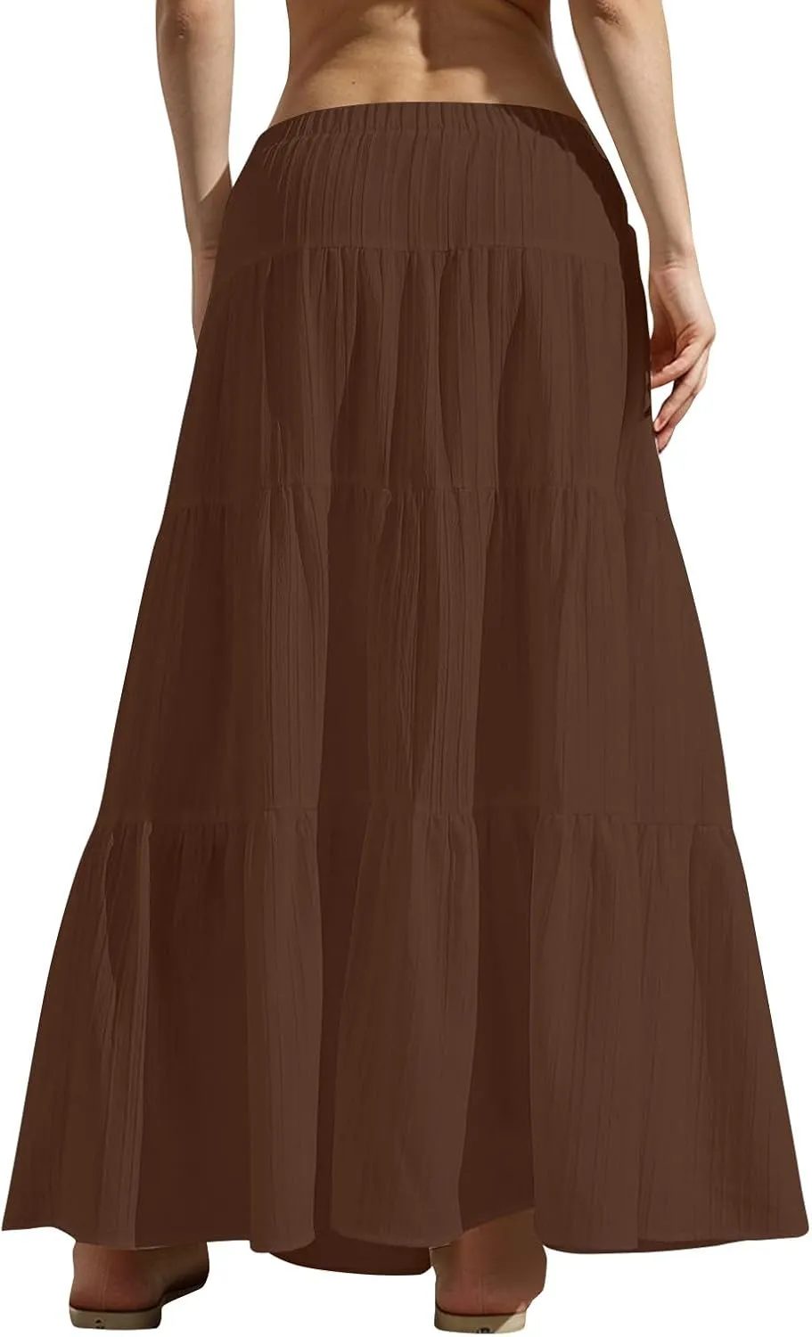 High Waist Tiered Skirts for Women Casual Dressy Drawstring Flowy Skirts Summer Beach Fashion Trendy Long Skirt