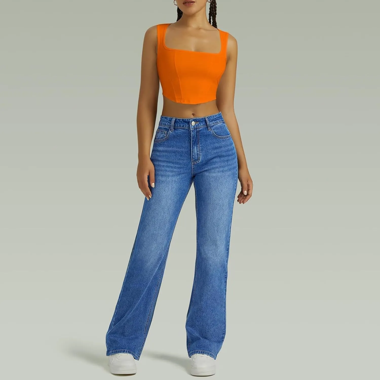 High Waisted Jeans for Women Straight Leg Denim Pants Wide Leg Jeans High Rise Baggy Pants with Pocket Streetwear
