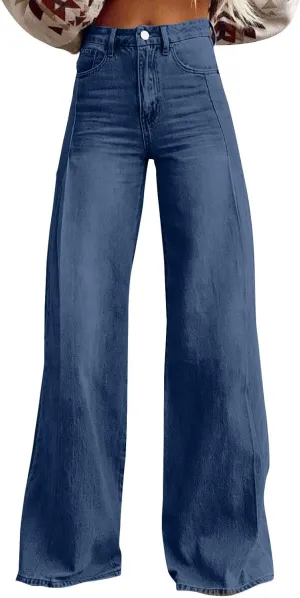 High Waisted Jeans Woman， Wide Leg Curvy Baggy Distressed Stretch Butt Lifting Jeans for Women.