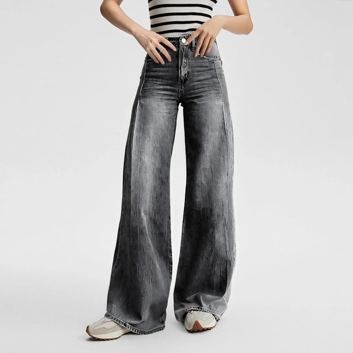 High Waisted Jeans Woman， Wide Leg Curvy Baggy Distressed Stretch Butt Lifting Jeans for Women.