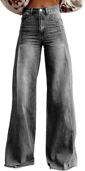 High Waisted Jeans Woman， Wide Leg Curvy Baggy Distressed Stretch Butt Lifting Jeans for Women.