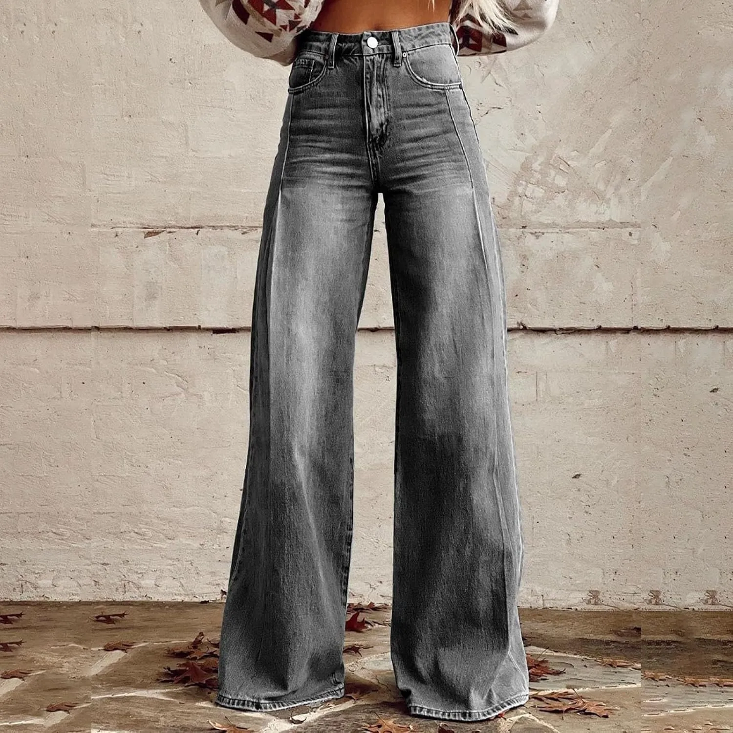 High Waisted Jeans Woman， Wide Leg Curvy Baggy Distressed Stretch Butt Lifting Jeans for Women.