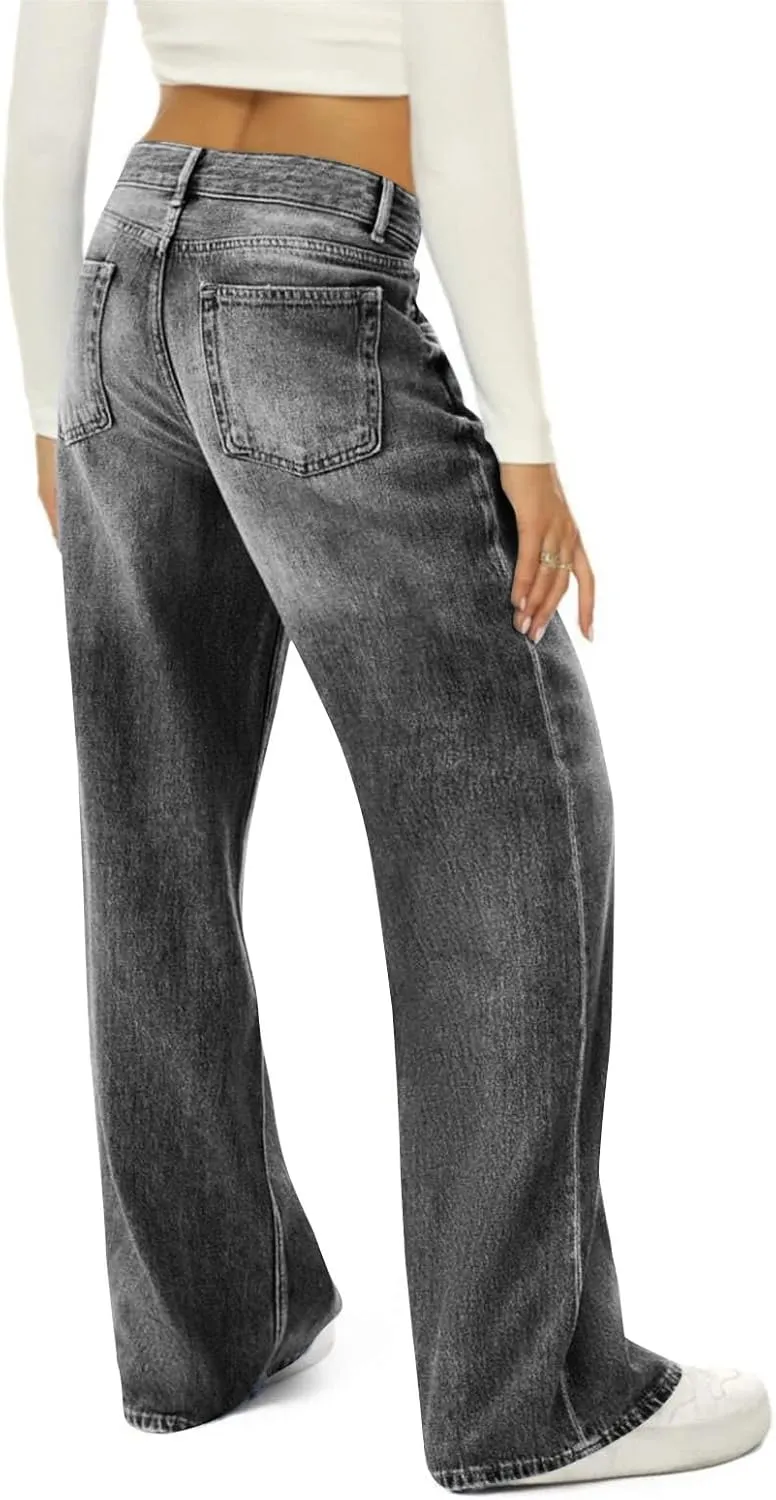 High Waisted Jeans Woman， Wide Leg Curvy Baggy Distressed Stretch Butt Lifting Jeans for Women.