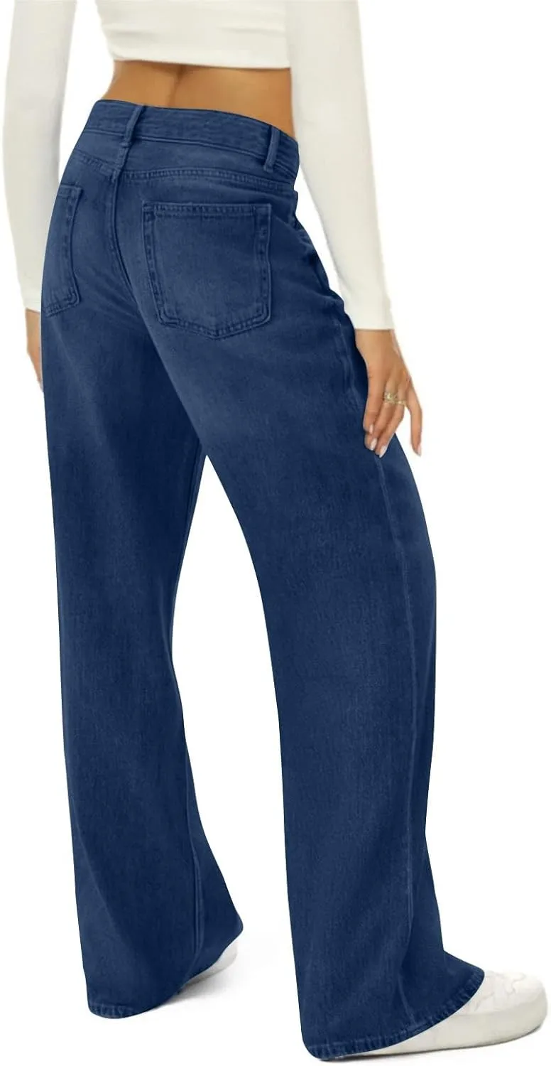 High Waisted Jeans Woman， Wide Leg Curvy Baggy Distressed Stretch Butt Lifting Jeans for Women.