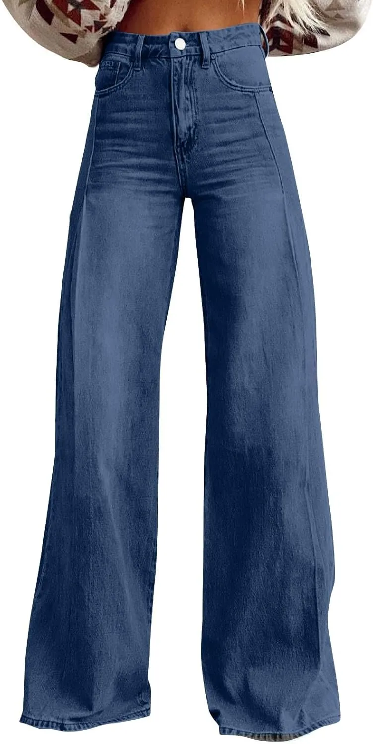 High Waisted Jeans Woman， Wide Leg Curvy Baggy Distressed Stretch Butt Lifting Jeans for Women.