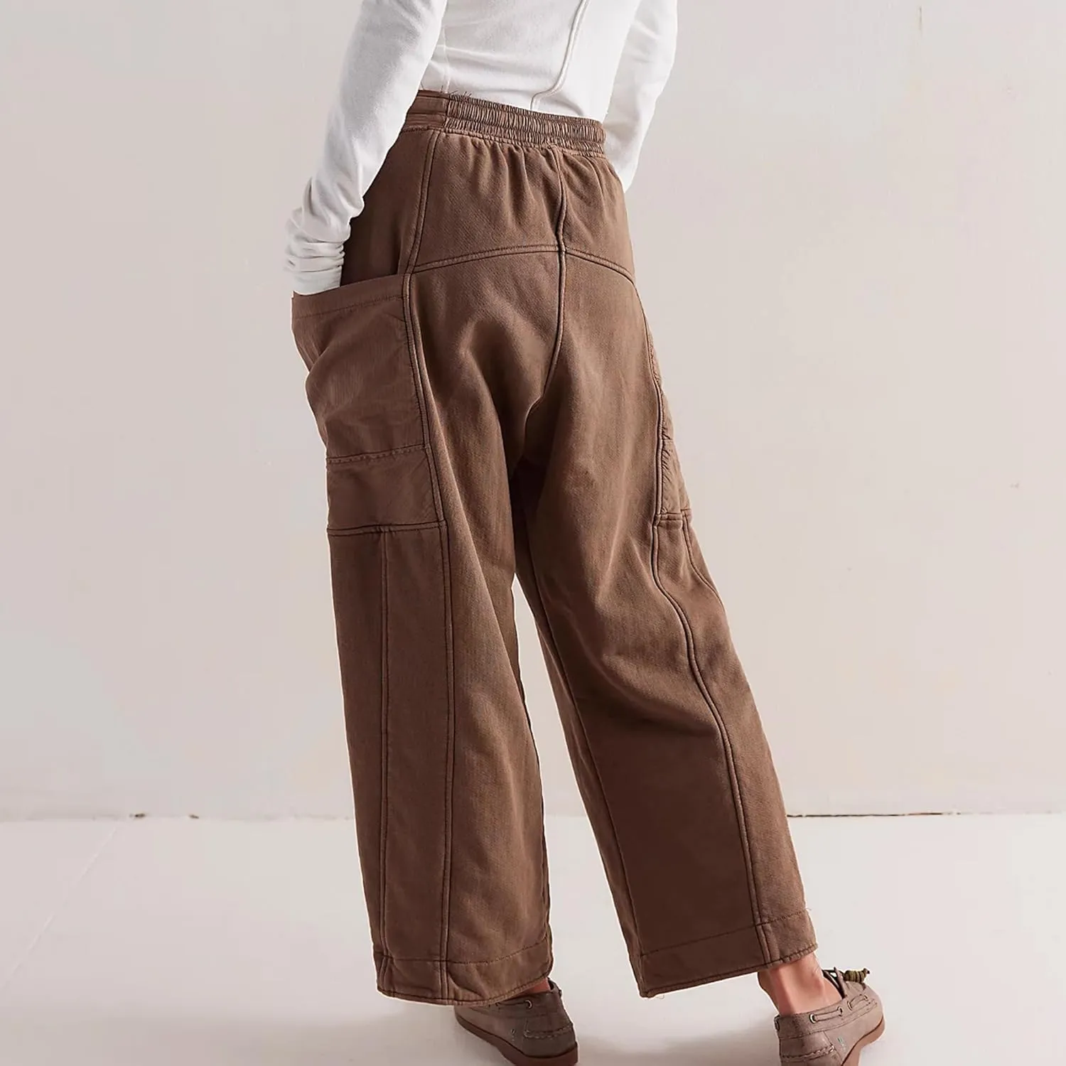 Hixiaohe Womens Knit Lounge Pants Trendy Baggy Straight Leg Capri Pants Elastic Waist Drawstring Barrel Pant Casual Trouser