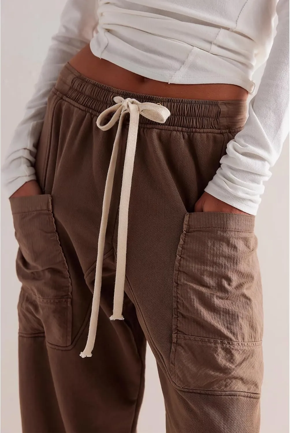 Hixiaohe Womens Knit Lounge Pants Trendy Baggy Straight Leg Capri Pants Elastic Waist Drawstring Barrel Pant Casual Trouser