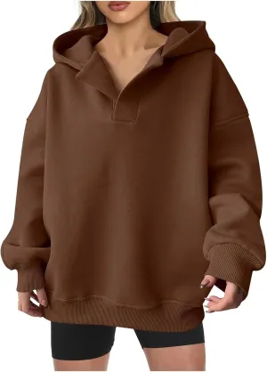 Hoodies for Women Casual Trendy Oversized Pullover Long Sleeve Crewneck Sweatshirts Drop Shoulder Tops Kangaroo Pocket