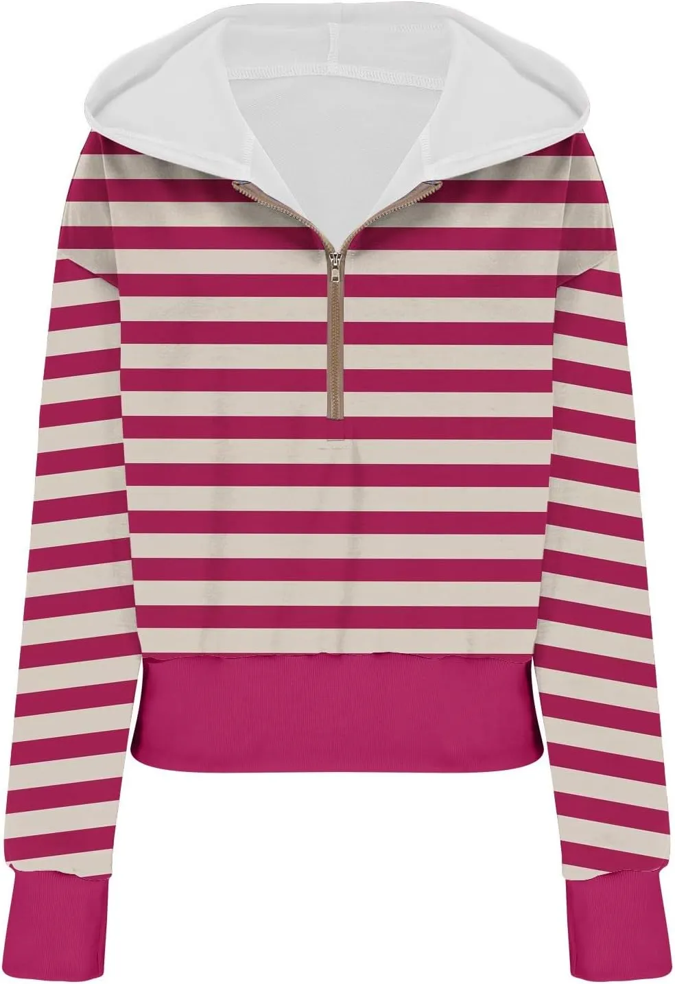 Hoodies for Women Long Sleeve Cropped Hooded Sweatshirt Striped Half Zip Loose Fit Hoodies Pullover Casual Fall Clothes