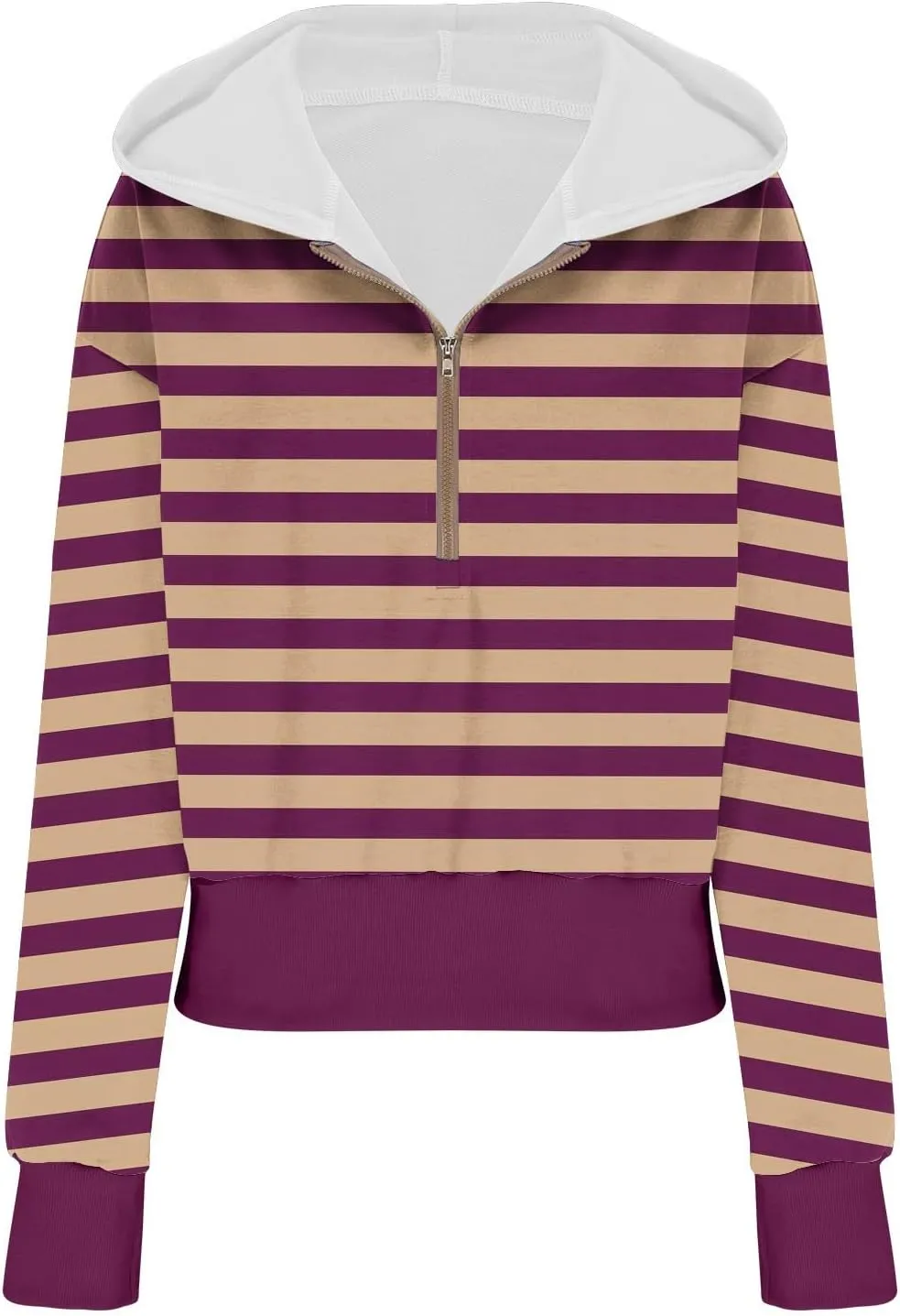 Hoodies for Women Long Sleeve Cropped Hooded Sweatshirt Striped Half Zip Loose Fit Hoodies Pullover Casual Fall Clothes
