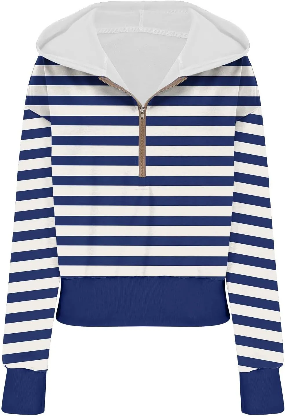 Hoodies for Women Long Sleeve Cropped Hooded Sweatshirt Striped Half Zip Loose Fit Hoodies Pullover Casual Fall Clothes