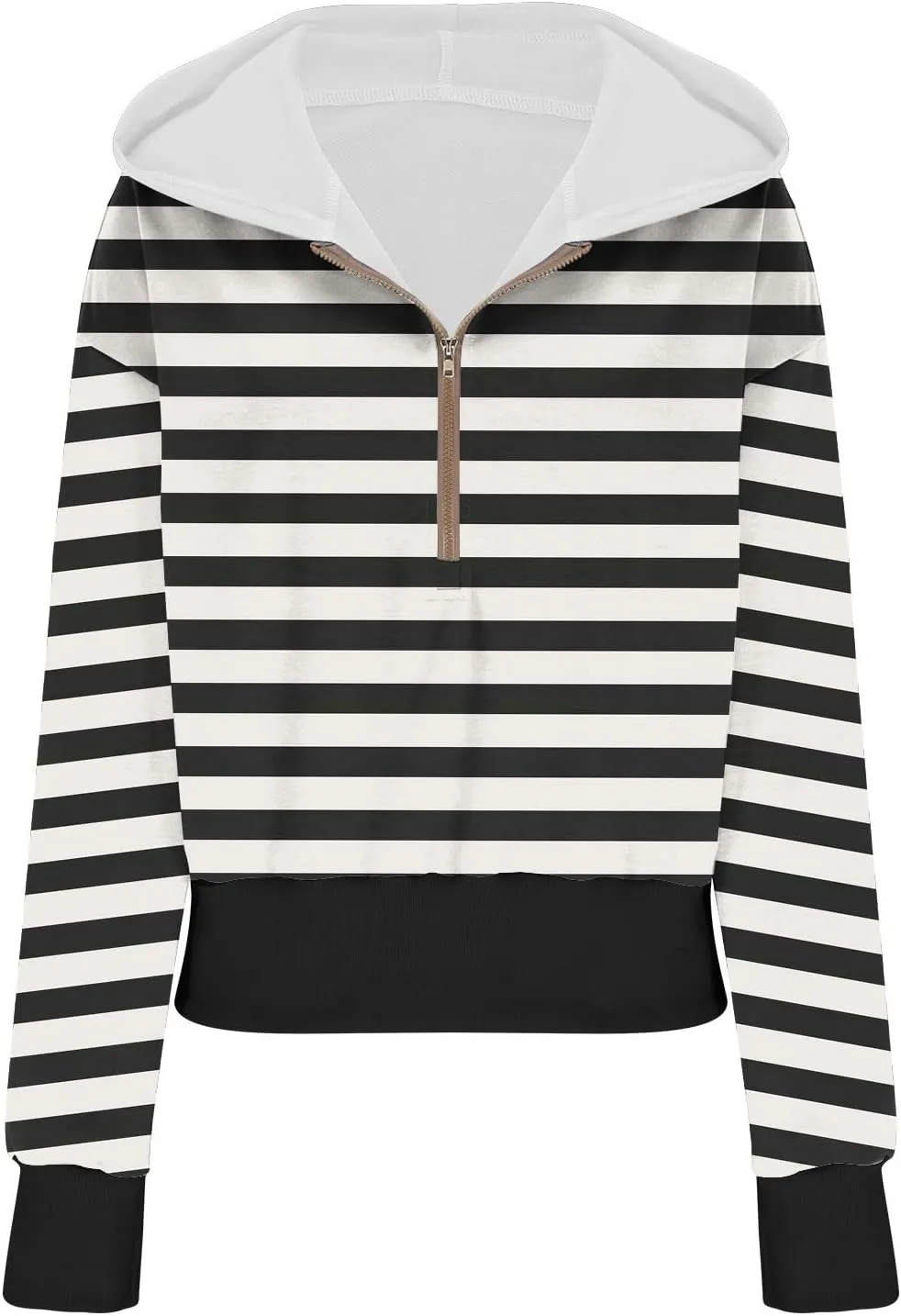 Hoodies for Women Long Sleeve Cropped Hooded Sweatshirt Striped Half Zip Loose Fit Hoodies Pullover Casual Fall Clothes