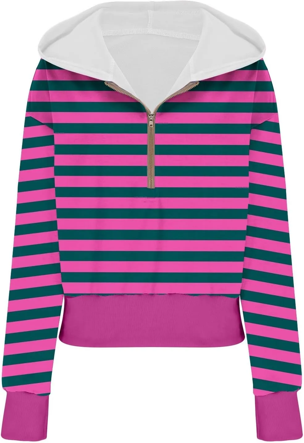 Hoodies for Women Long Sleeve Cropped Hooded Sweatshirt Striped Half Zip Loose Fit Hoodies Pullover Casual Fall Clothes