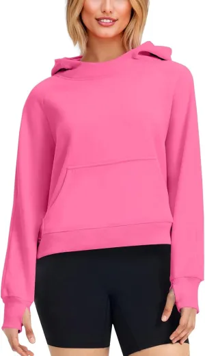 Hoodies for Women Long Sleeve Thumb Hole Sweatshirts Fleece Lined Cropped Loose Fit Hoodies Pullover with Pocket
