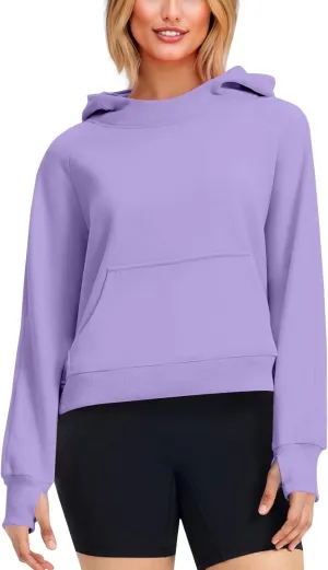 Hoodies for Women Long Sleeve Thumb Hole Sweatshirts Fleece Lined Cropped Loose Fit Hoodies Pullover with Pocket