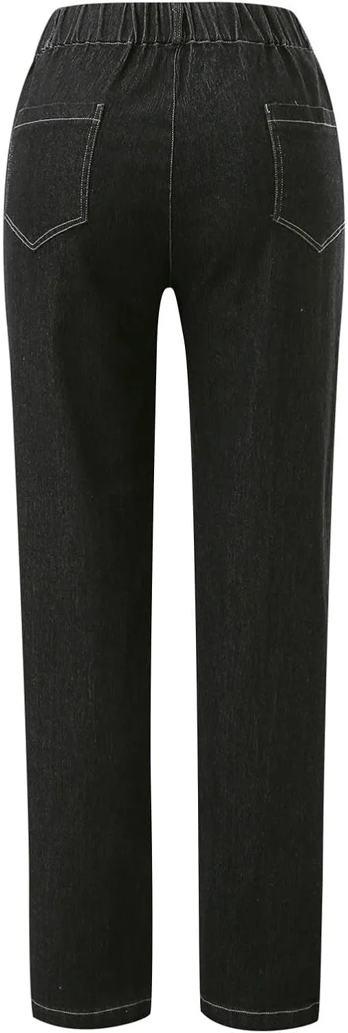 jsaierl Womens Casual Pull-on Distressed Stretch Jeans Elastic Waist Jean Denim Joggers Pants High Waist Drawstring Jeans