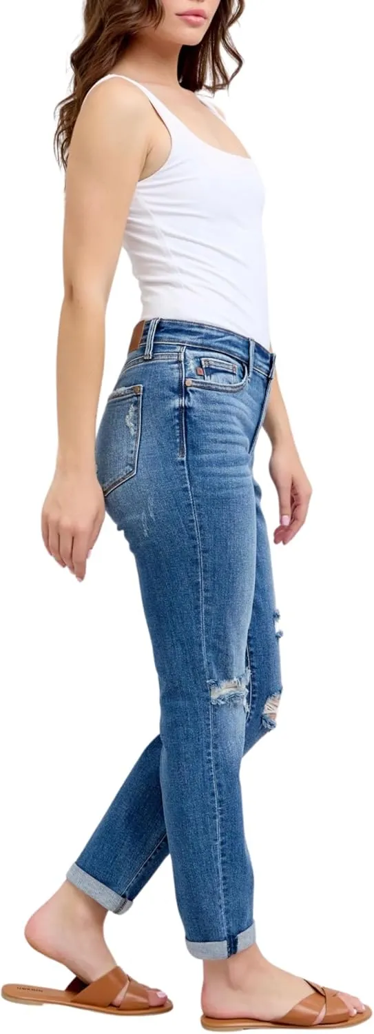 Judy Blue Mid Rise Vintage Wash Destroy Boyfriend Jeans