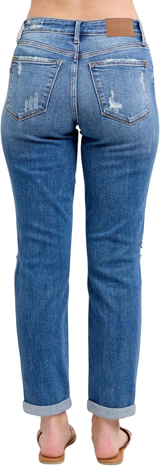Judy Blue Mid Rise Vintage Wash Destroy Boyfriend Jeans