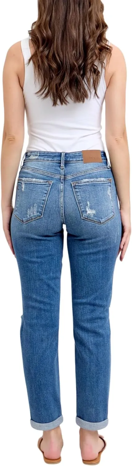 Judy Blue Mid Rise Vintage Wash Destroy Boyfriend Jeans