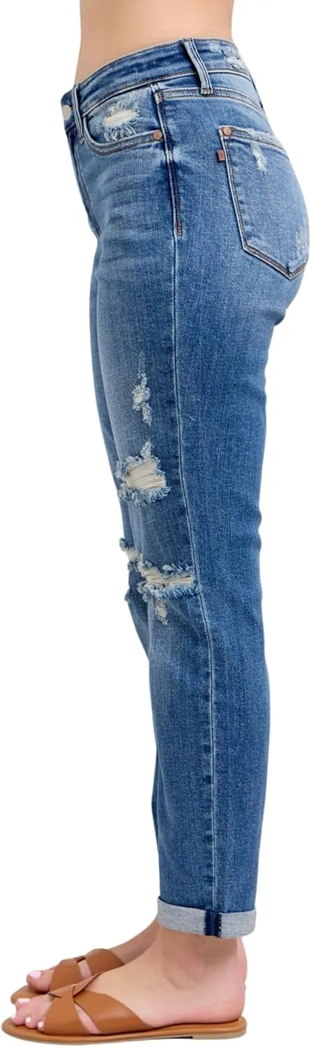 Judy Blue Mid Rise Vintage Wash Destroy Boyfriend Jeans