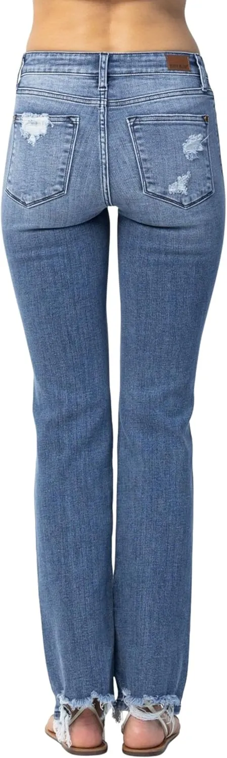 Judy Blue Women's Mid Rise Destroyed Straight Fit Jeans