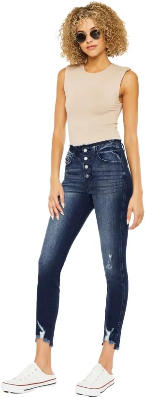 Kan Can Women's high Rise Distressed Ankle Skinny Jeans