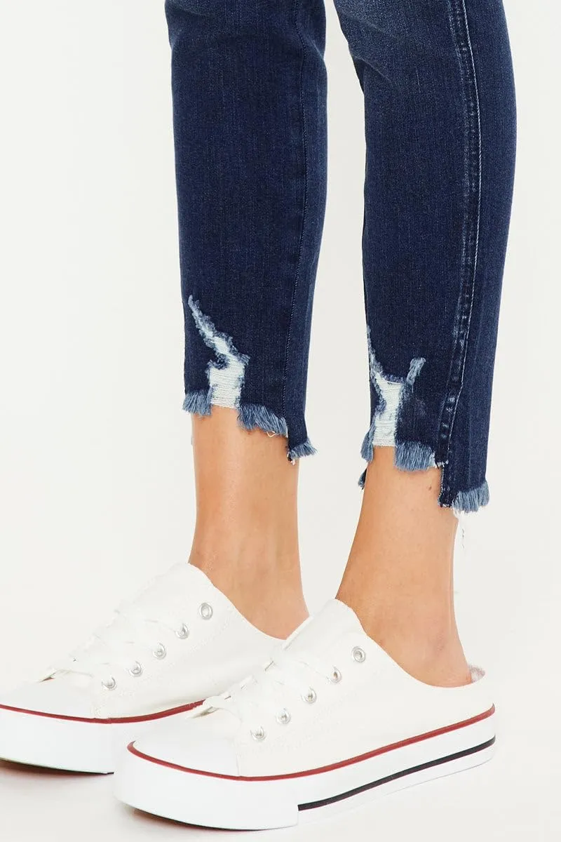 Kan Can Women's high Rise Distressed Ankle Skinny Jeans