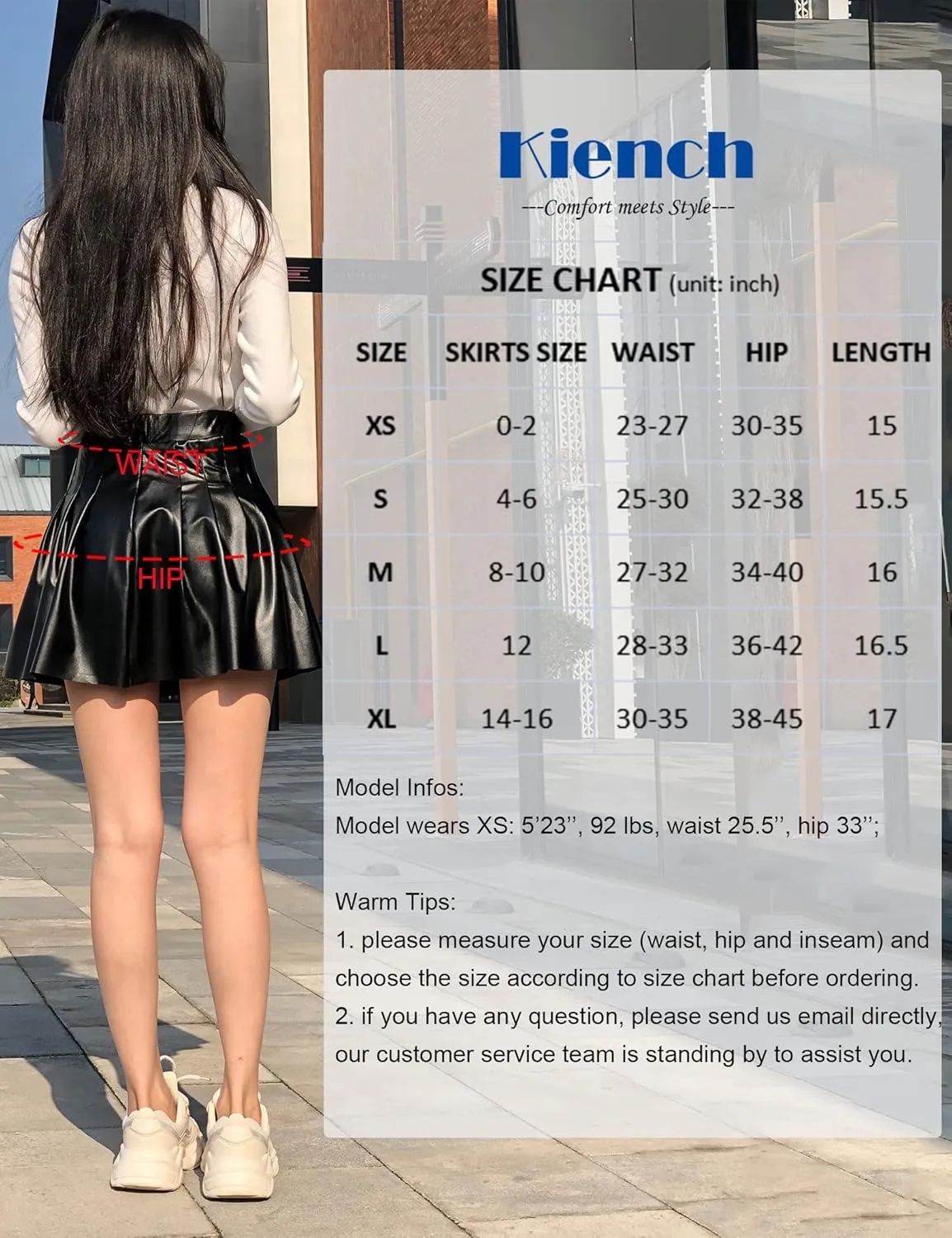Kiench Women's Mini Pleated Skirts High Waist PU Leather Short Skater Skirts